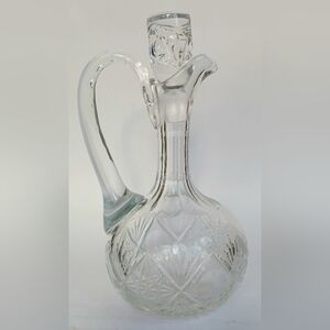 ABP American Brilliant Cut Glass Wine Oil Decanter Cruet Stepped Ring Neck Large